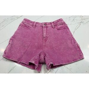 Time and Tru Womens Pink Acid Wash Carpenter Denim Shorts Size 2